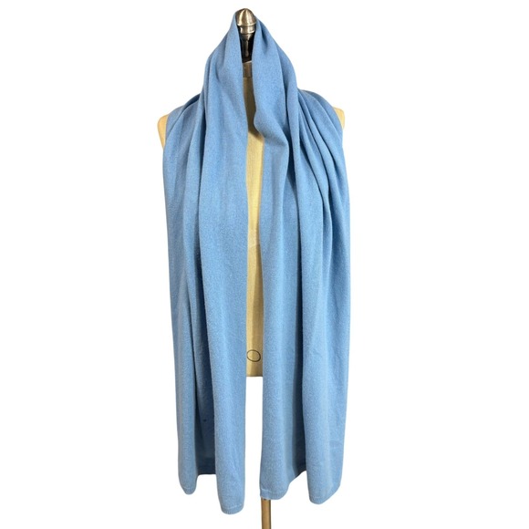 Ann Taylor 100% Cashmere Scarf Sky Blue Soft Quiet Luxury Winter Cozy Oversized - Picture 3 of 8